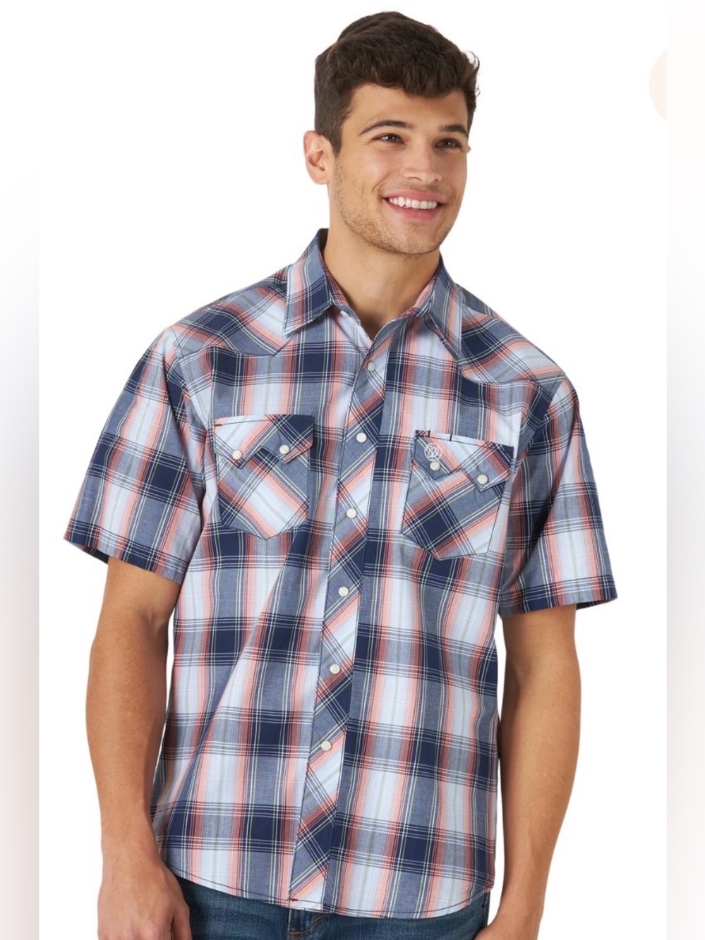 Wrangler Retro Men's Short-Sleeve Plaid Button-Up Pearl Snap Shirt Size XL